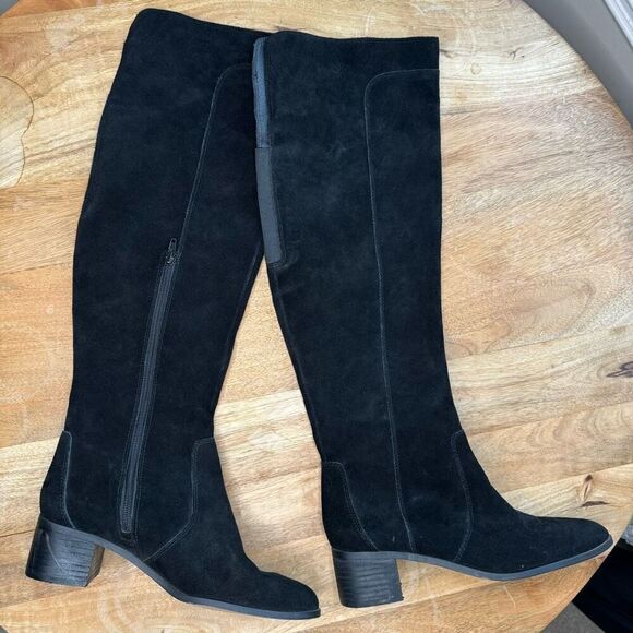 Corso Como Black Suede Leather Heeled Boots Over The Knee Size 8.5 Loval Classic - Picture 1 of 11